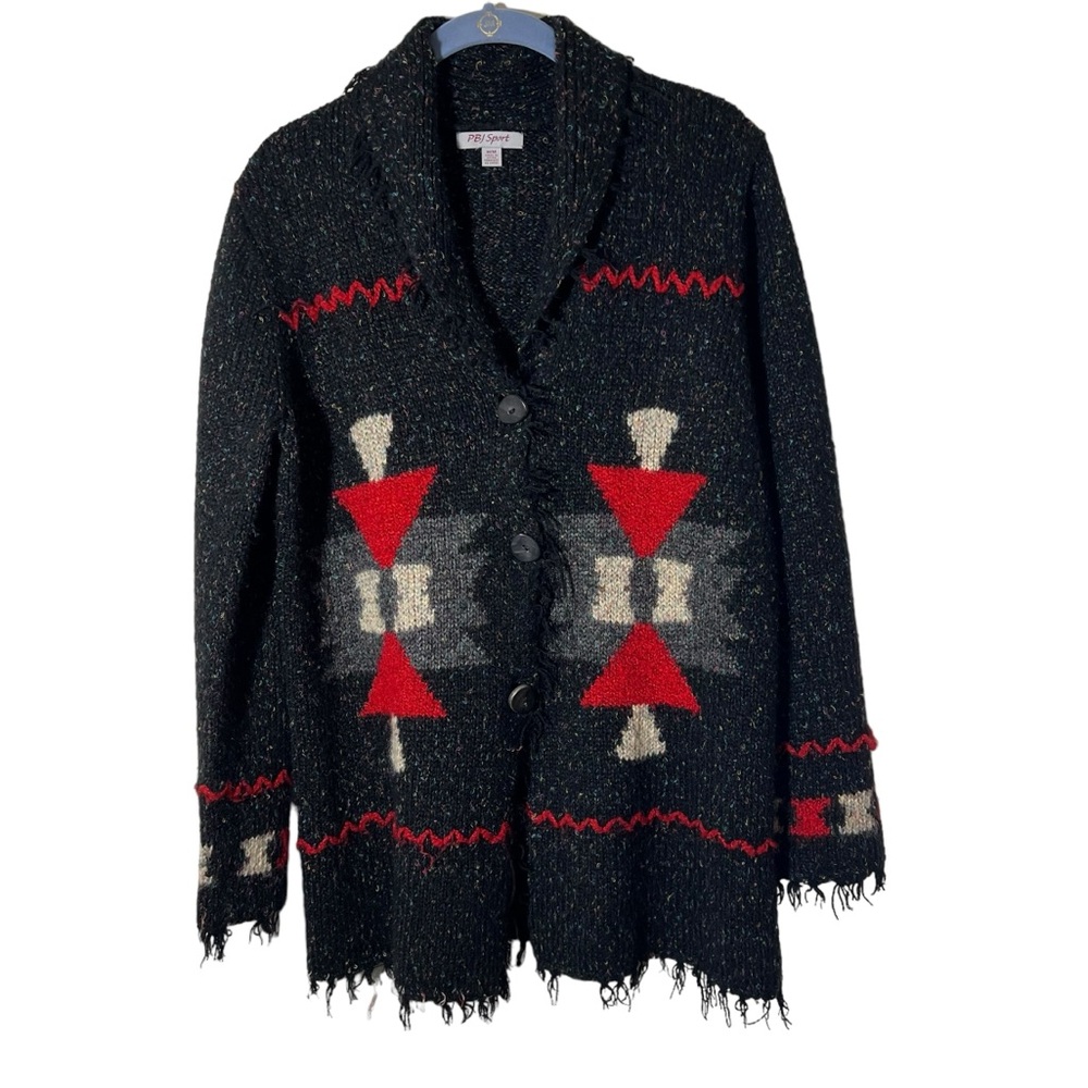 PBJ Sport Cardigan Sweater Button Front Fringe